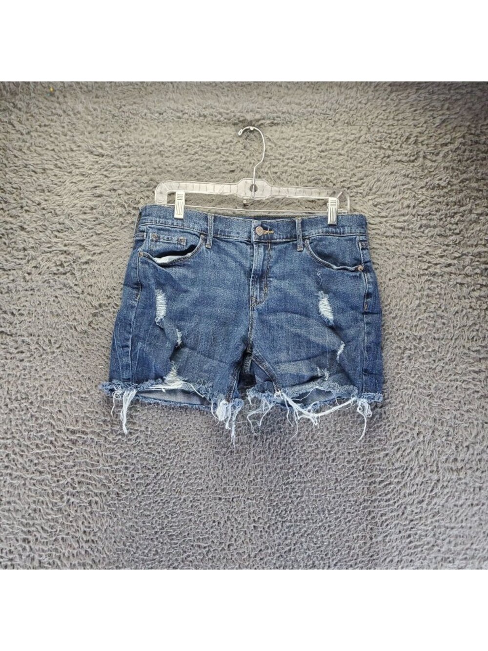 Old Navy Shorts Womens 8 Blue Slim Midi Distressed Denim Cutoff Raw Hem